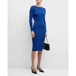 Grey/ven Galloway Blue Long Sleeve Ribbed Merino Wool Sweater Dress M